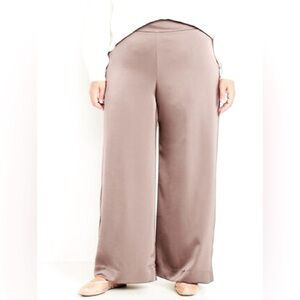 Old Navy Taupe Champagne Satin Wide Leg Pants High Rise Flowy Lounge Workwear